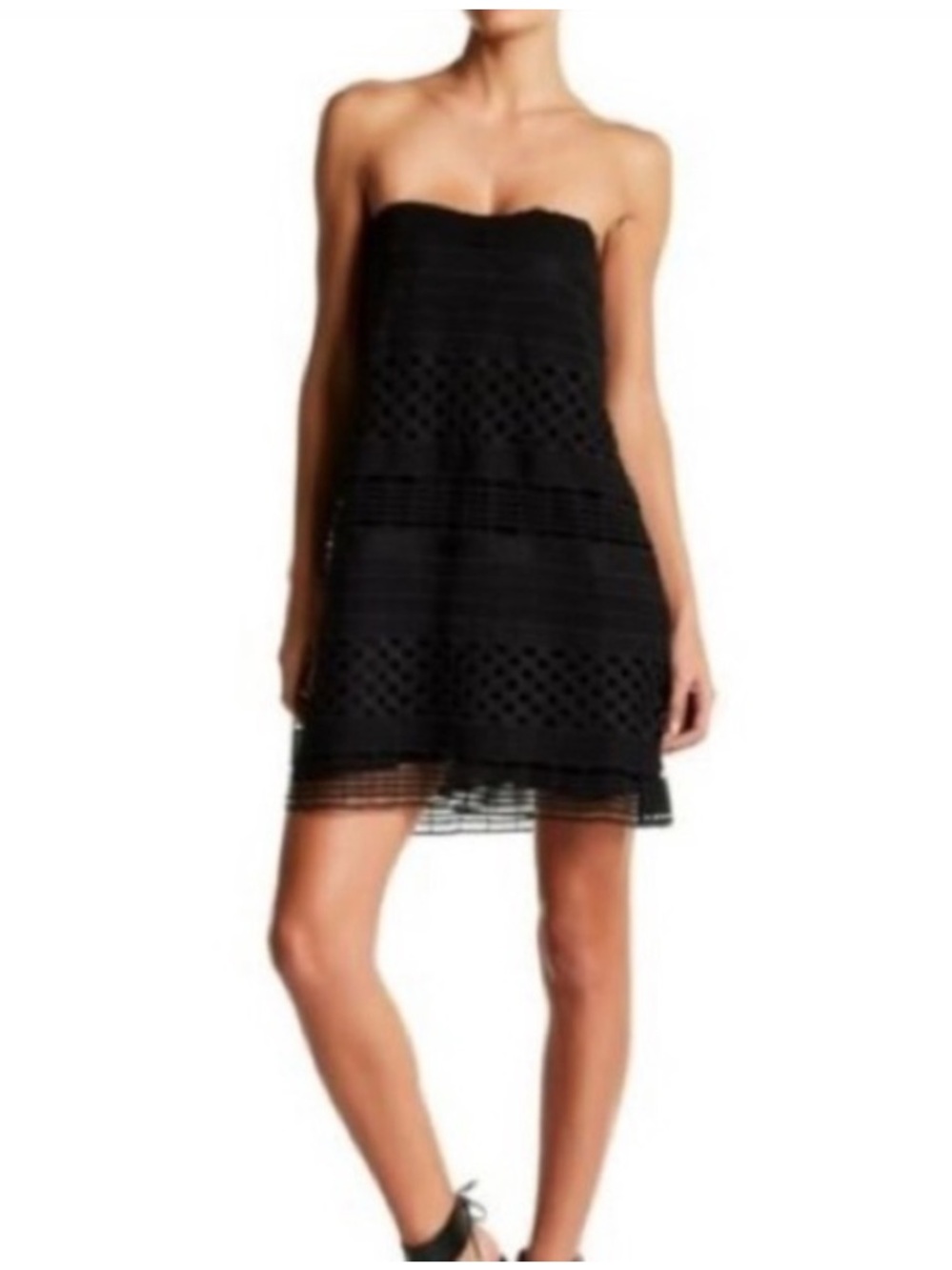 NWT Stylestalker Strapless Black Lace Crochet Shift Flare Swing Dress Size XS S